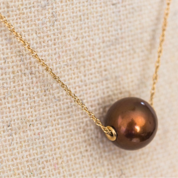 Minimalist floating pearl necklace chocolate pearl 14K choker chain necklace - Picture 6 of 16